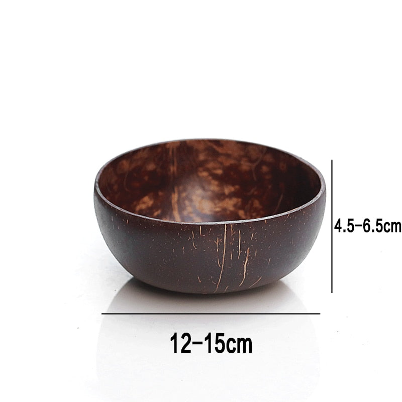 Binygo 12-15cm  Natural Coconut Bowl set wooden Salad Ramen bowl Coconut Wood Spoon Set coco smoothie Kitchen tableware Coconut bowl