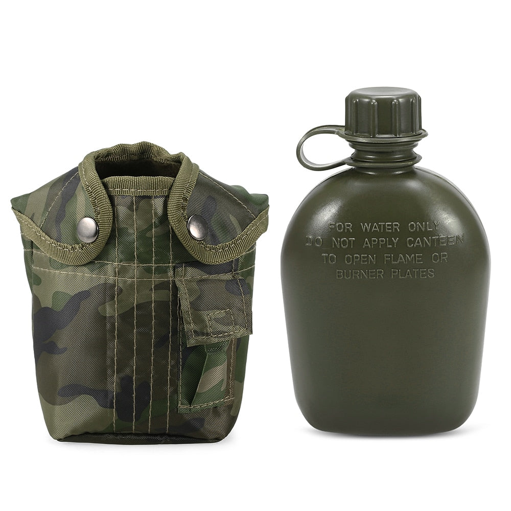 Binygo 1L Outdoor Military Canteen Bottle Camping Hiking Backpacking Survival Water Bottle Kettle with Cover Sports Bottles