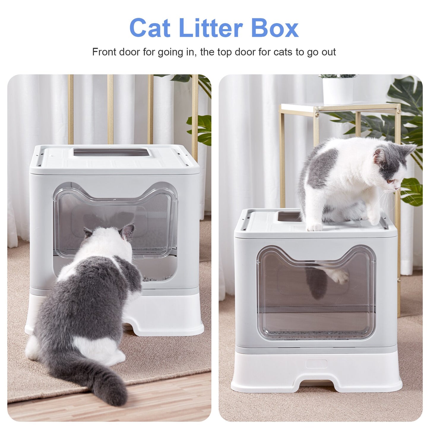 Binygo Front Entry Top Exit Cat Litter Box with Lid Foldable Large Kitty Litter Boxes Cats Toilet Including Plastic Scoop