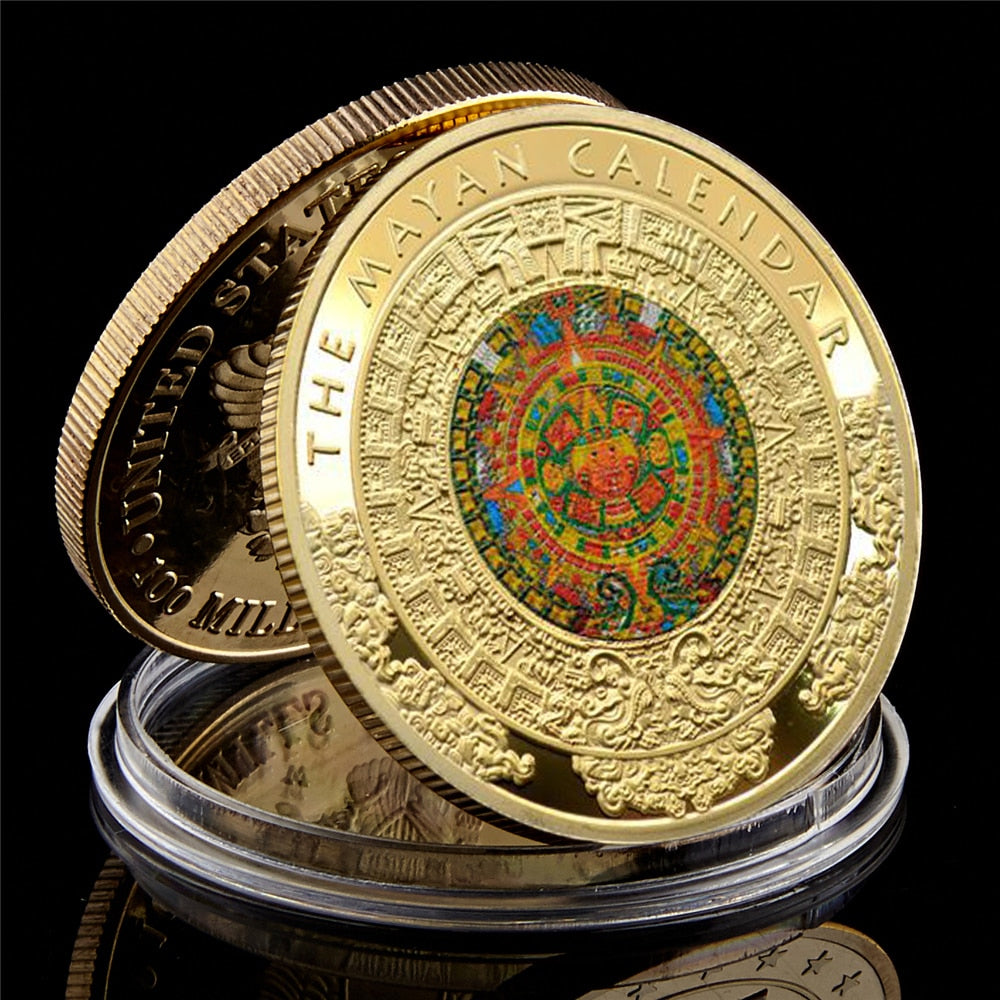 Binygo Mexico Maya Culture Gold Plated Coin Prophecy Calendar Commemorative Token Coin Collection