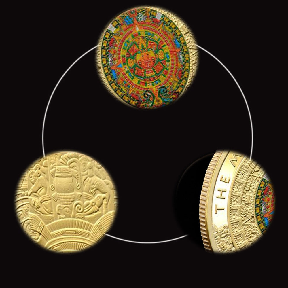 Binygo Mexico Maya Culture Gold Plated Coin Prophecy Calendar Commemorative Token Coin Collection
