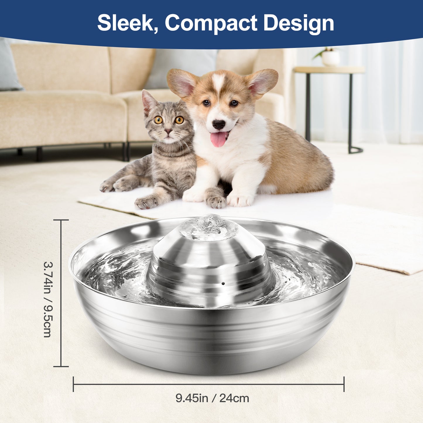 Ring 360 stainless steel pet water fountian