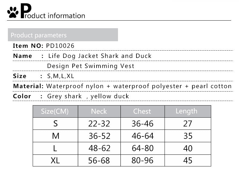 Life Dog Jacket Shark and Duck Design Pet Swimming Vest