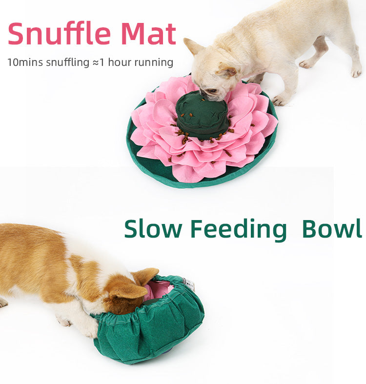 Lotus Flower Design Dog Snuffle Bowl Mat Slow Feeding Dog Training Bowl Nosework Mat