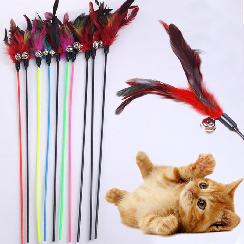 1PCS Random Color Cat Stick Feather Black Coloured Pole Like Birds With Small Bell