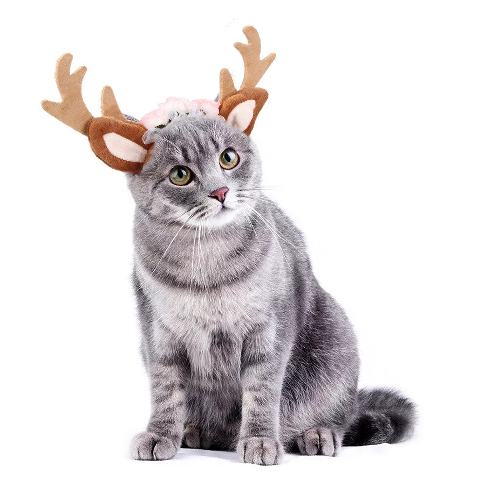 Dogs Cat Reindeer Headband Cap For Cat Decor Pet Elk Antlers