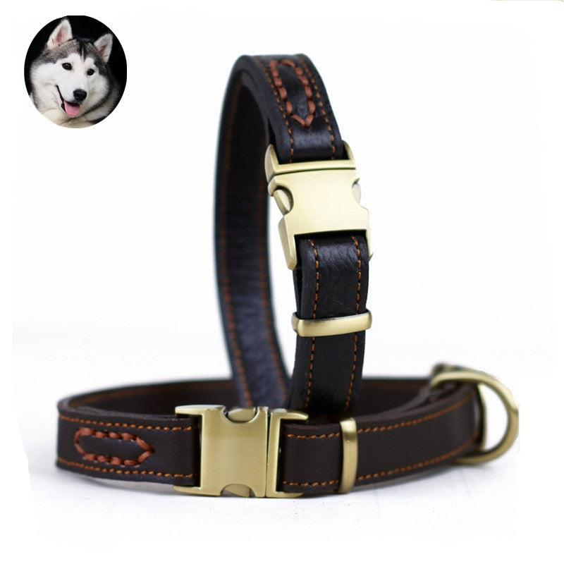 Cowhide Genuine Leather Pet Dog Collars Top Grade Pet Training Collars