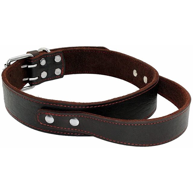 Sturdy Genuine Leather Dog Collar Control Handle