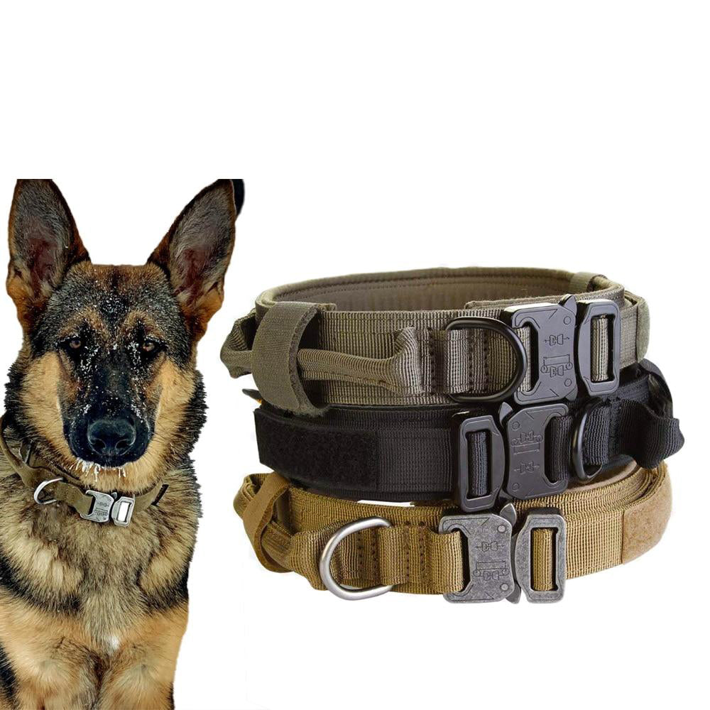Heavy Duty Tactical Dog Collar With Handle Durable Adjustable Pet Collar