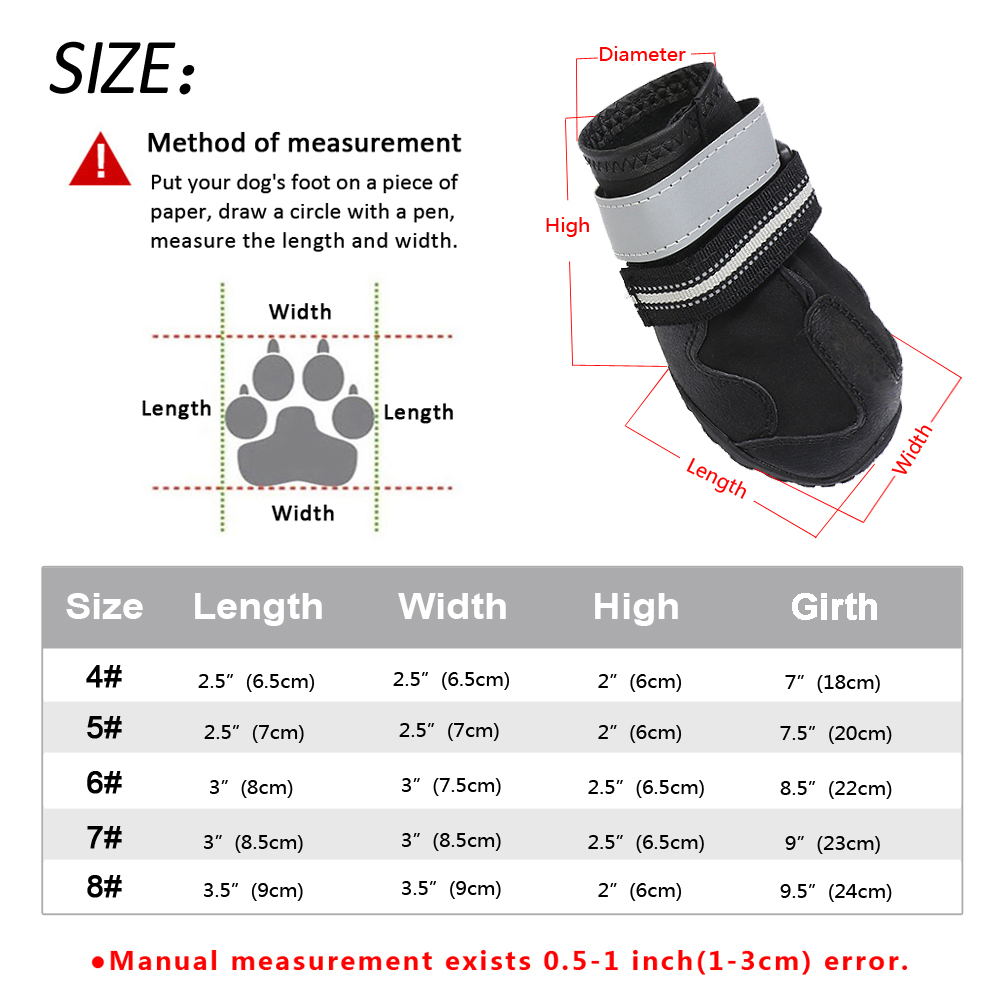 4pcs/set Pet Dog Shoes Reflective Waterproof Dog Boots For Medium Large Dog