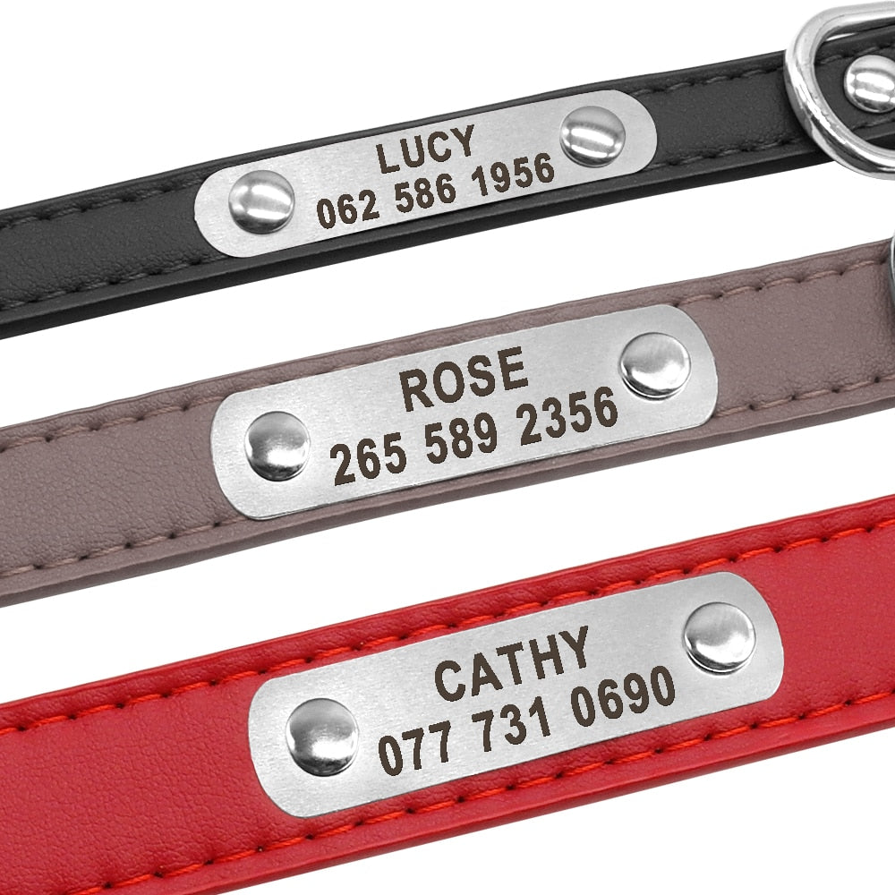 Large Durable Personalized Dog Collar PU Leather Padded Pet ID Collars Customized