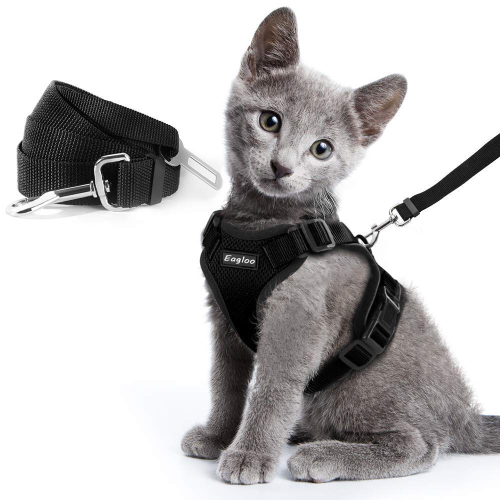 Escape Proof Cat Vest Harness and Car Seat Belt Adapter Adjustable Reflective Cat Harness Soft Mesh Harness for Kitten Puppy