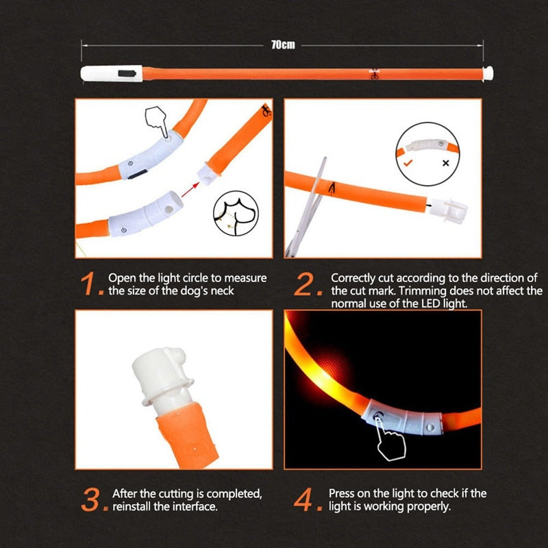 Pet Collar USB Rechargeable Night Safety Warning Illuminated