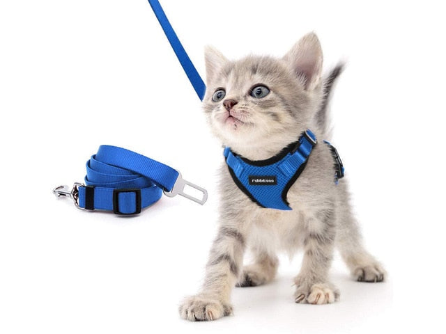 Escape Proof Cat Vest Harness and Car Seat Belt Adapter Adjustable Reflective Cat Harness Soft Mesh Harness for Kitten Puppy