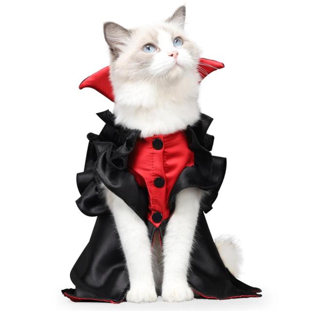 Halloween Black Cat Costume Pet Vampire Funny