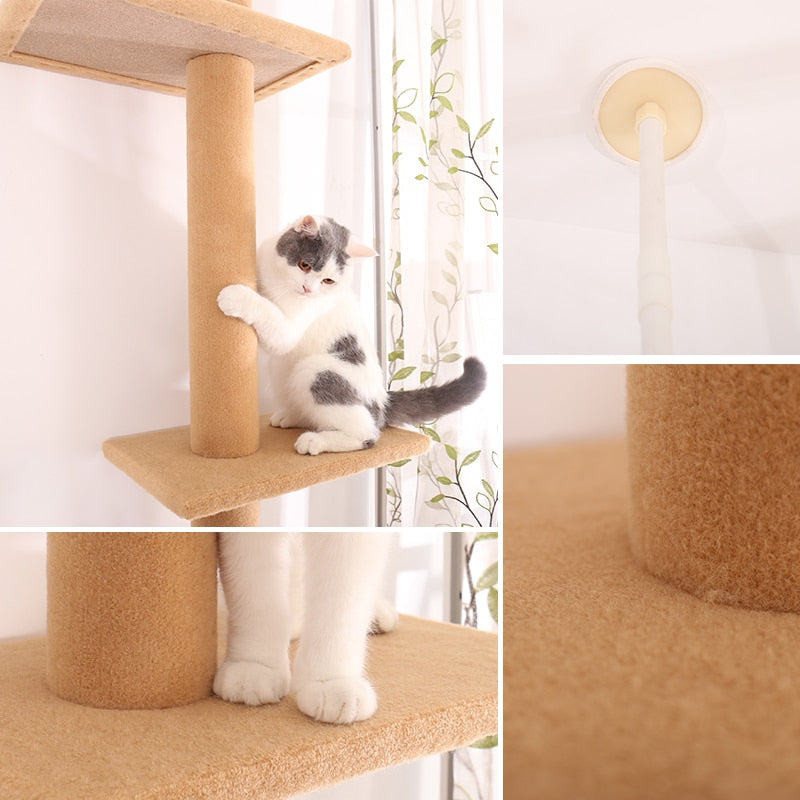 Adjustable 228~274cm Cat Climbing Frame Solid Wood Furniture Jumping Tree Top Scratch Column Pine Cat Tower