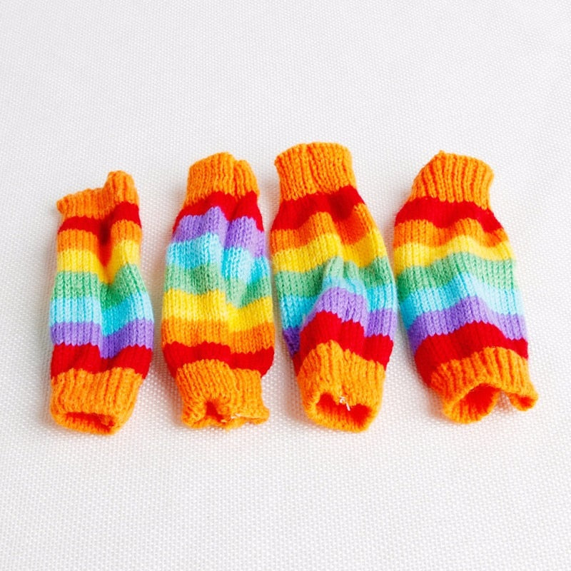 1 Set(hat+scarf+leg Warmers) Rainbow Stripe Knitted Dog Scarf Winter Warm Hat Footwear Sloves Pet Clothes Accessories 20E