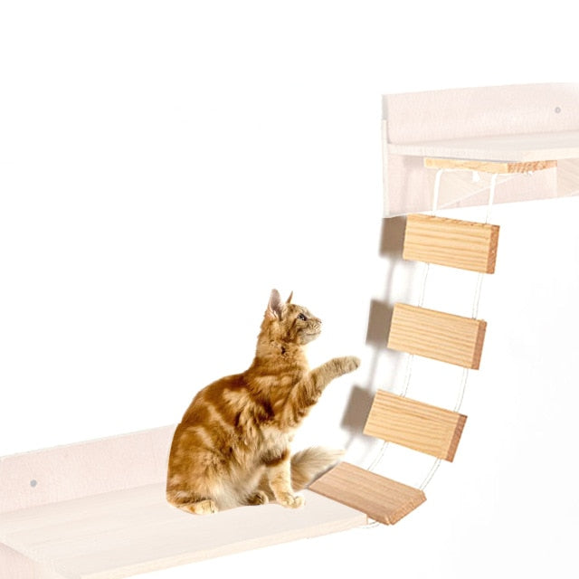 Cat Bridge Climbing Frame Wood Pet Cat Tree House Bed Hammock Sisal Scratching Post Cat Furniture Cat Toy Wall Mounted