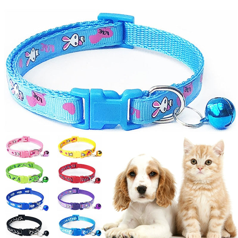 Cartoon Dog Cat Collars With Bell Adjustable Polyester Buckle Collar Cat