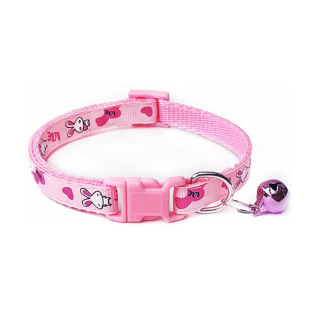 Cartoon Dog Cat Collars With Bell Adjustable Polyester Buckle Collar Cat