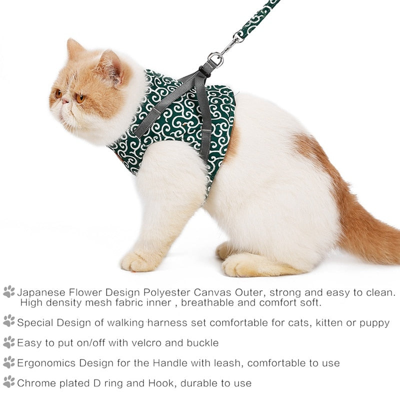 Pet Cat Vest Outdoor Travel Harness Leash Set