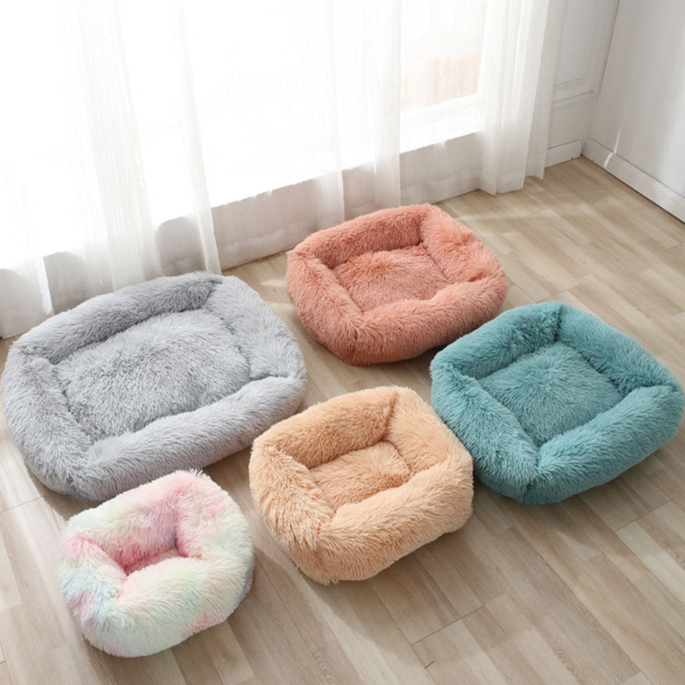 Square Dog Beds Long Plush Solid Color Pet Beds Cat Mat