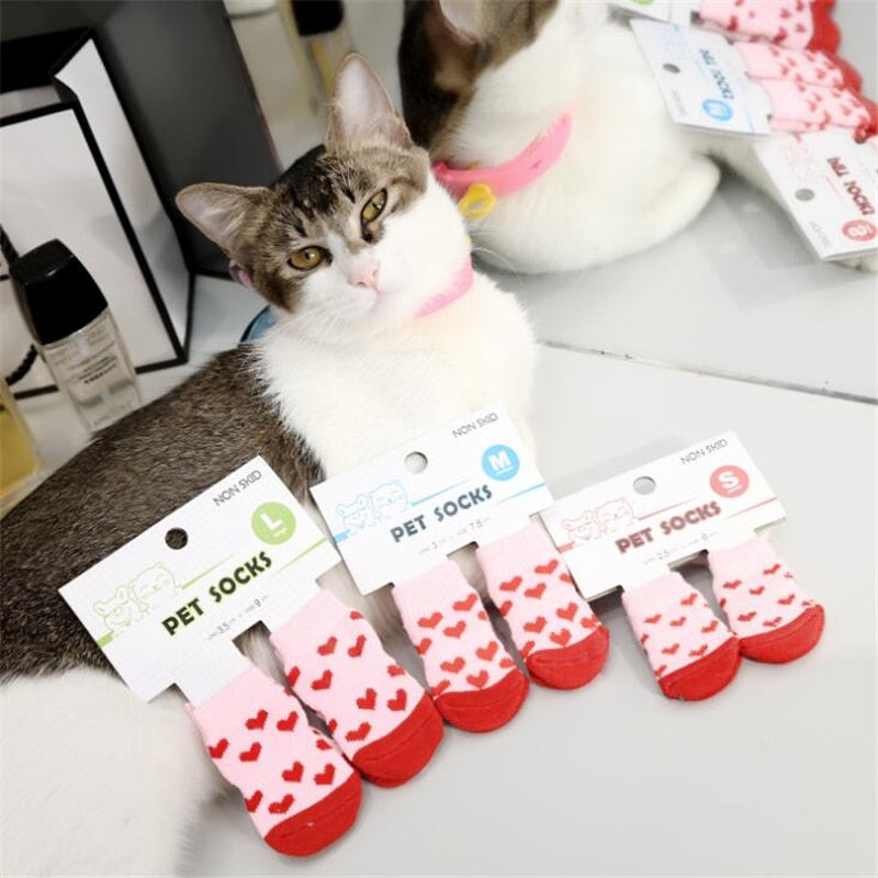 4pcs Pet Small Dogs Cats Shoes Slippers Non-Slip Knit Socks