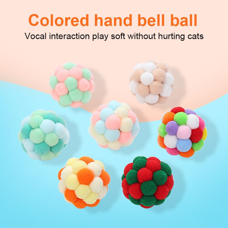 Pet Cat Toy Colorful Handmade Bouncy Ball Kitten Toys Plush Bell Ball