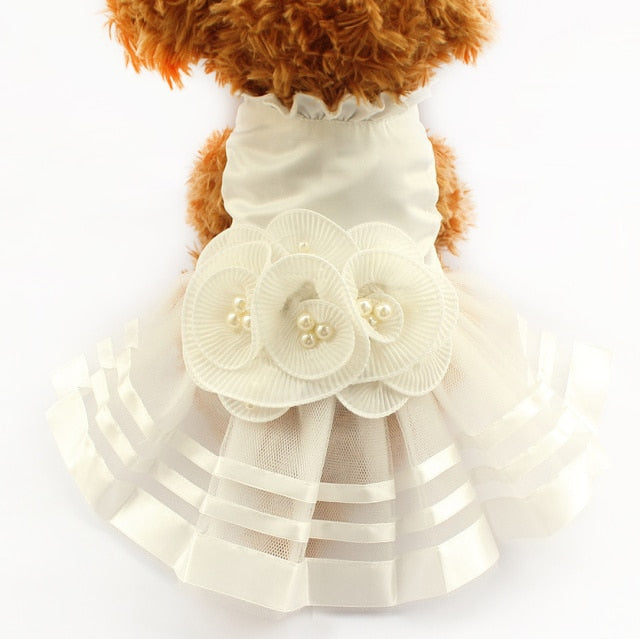 Pearl Flower Adornment  Dog Dress Wedding Dresses For Dogs