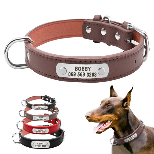 Large Durable Personalized Dog Collar PU Leather Padded Pet ID Collars Customized