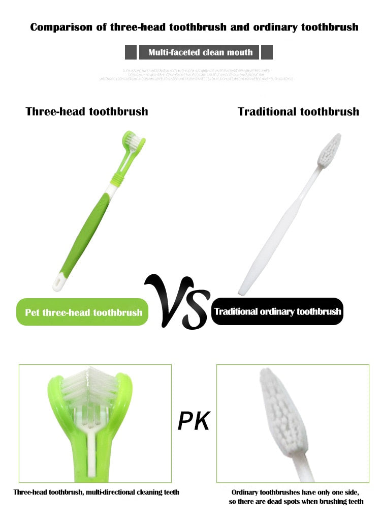Pet Toothbrush Three-Head Toothbrush Multi-angle Cleaning Addition Bad Breath Tartar Teeth