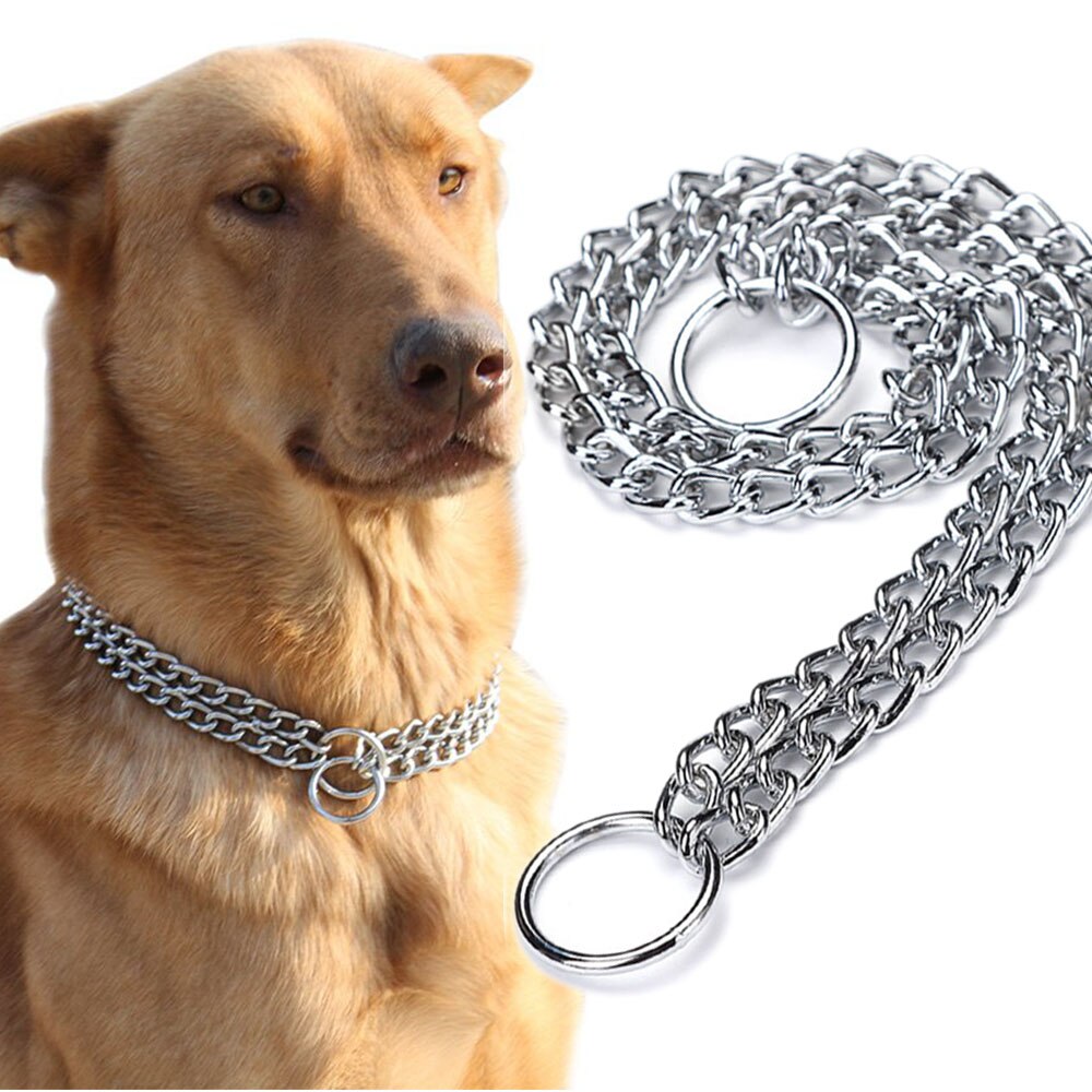 Slip P Chain Dog Choke Collar for Small Medium Large Dogs Heavy Duty Titan Training Collars 2 Row Chrome Adjustable Pet Collar