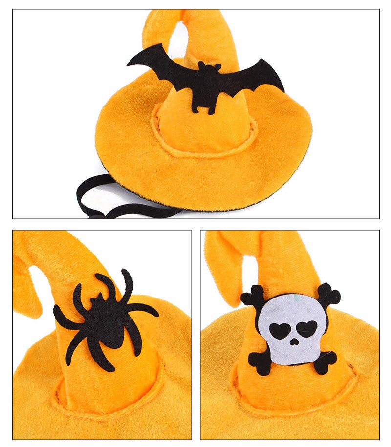 Pet Dog Cat Costume Adjustable Halloween Hat Pumpkin Spider Skull Cute Decor Cap