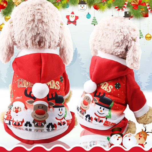 Santa Dog Costume Pet Cat Christmas Hoodie Coat Soft Warm
