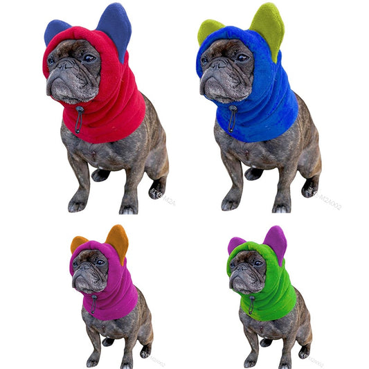 Dog Hat Pet Winter Warm  Hat Superfine Fleece Puppy Cap Cute Personality Drawstring Dog Headgear Adjustable Pure Color Muffler