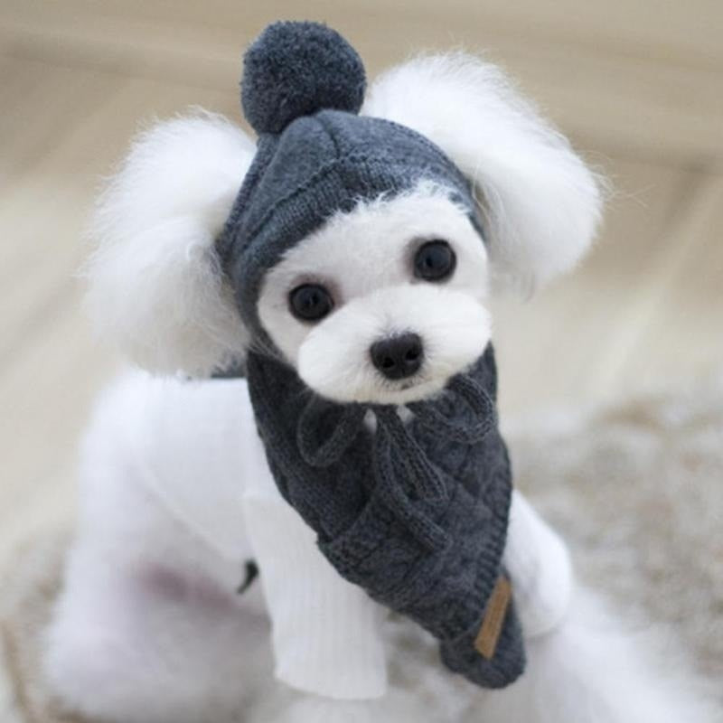 Christmas Dog Clothing Puppy Teddy Clothing Knitted Clothes Dog Hat Winter Warm Striped Knitted Hat + Scarf Collar