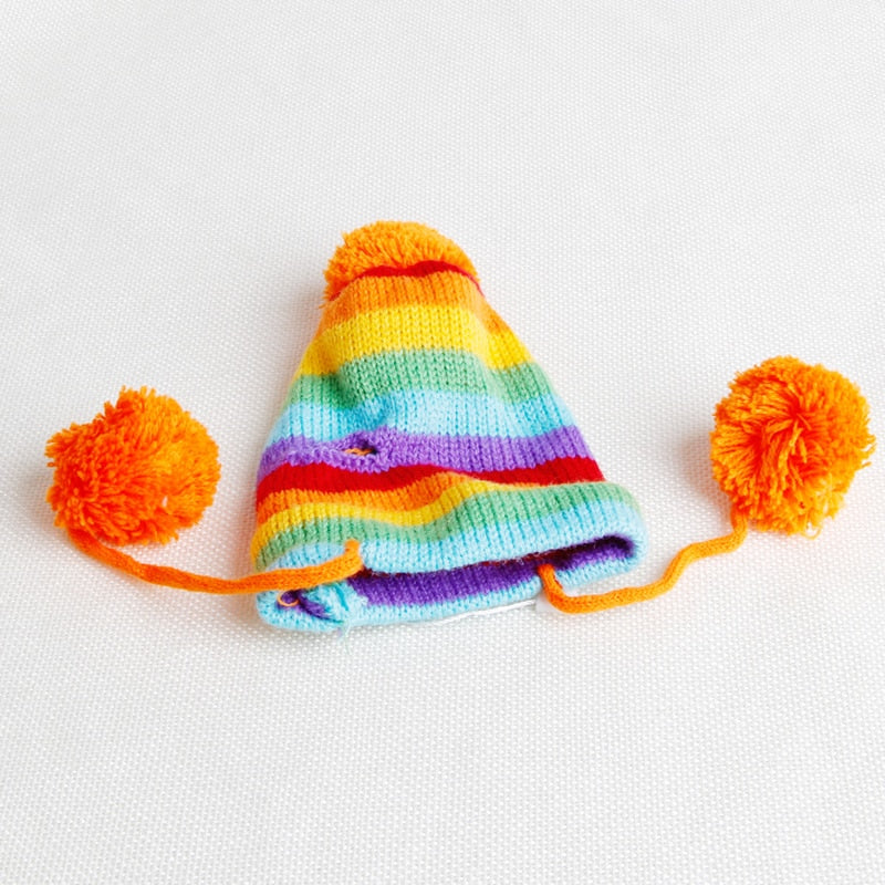 Fashion Rainbow Stripe Knitted Winter Warm Pet Dog Hat Scarf Socks