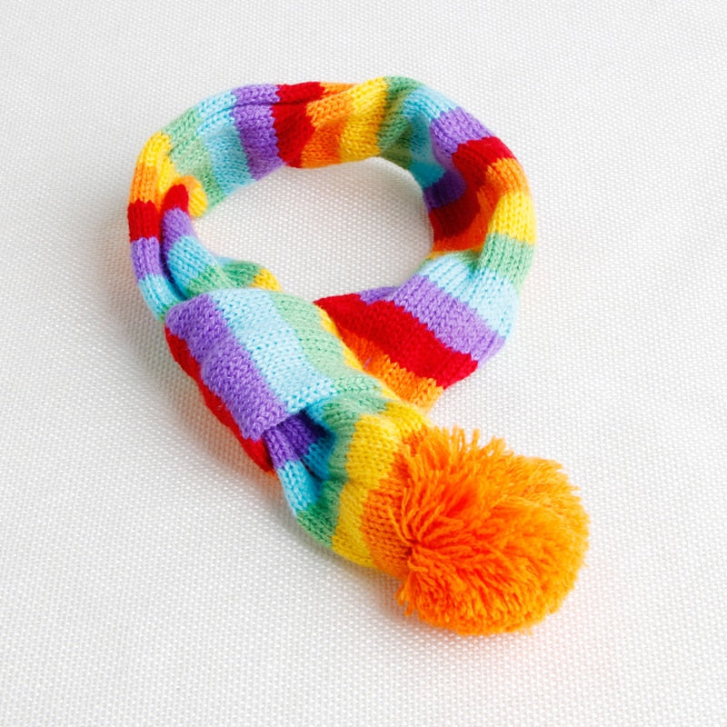 Fashion Rainbow Stripe Knitted Winter Warm Pet Dog Hat Scarf Socks