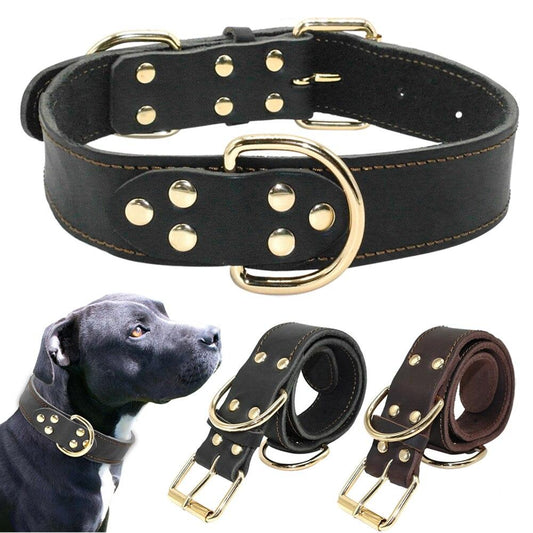 Genuine Leather Dog Collar Working Dog Pet Training Collars Heavy Duty